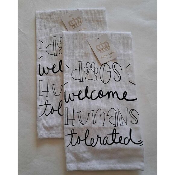 2 X New Dogs Welcome Dog Lover 25 x 15" Kitchen Dish Towel Linen Oven Stove NWT - Picture 3 of 3